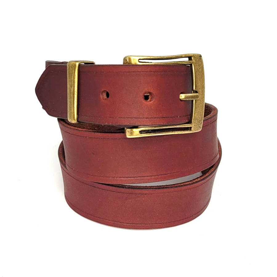 Mens Belt, Full Grain Leather - Red-Brown