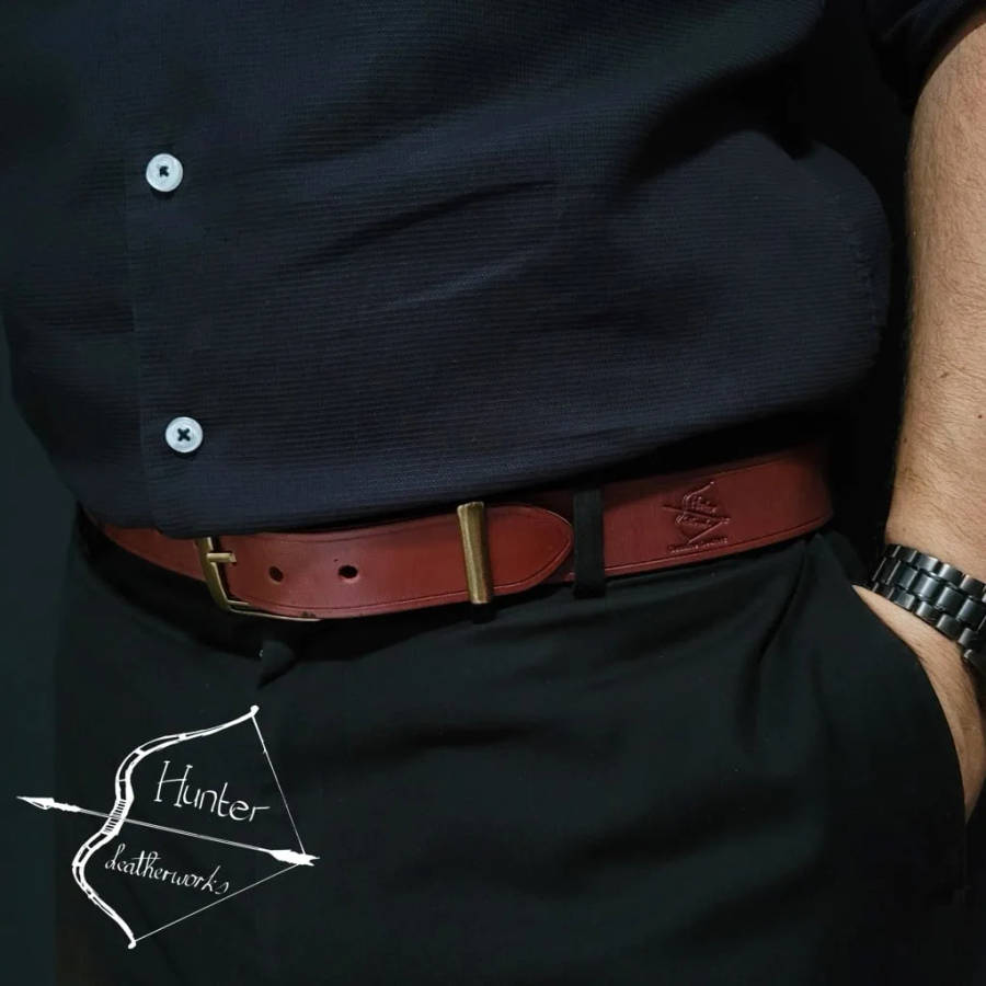 Mens Belt, Full Grain Leather - Red-Brown