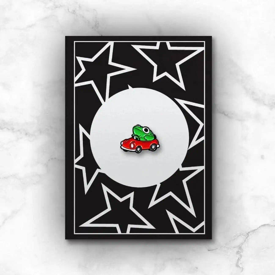 Frog in a Car Enamel Pin
