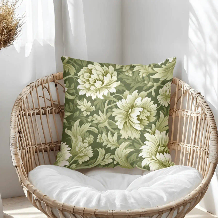 Green Floral Throw Pillow