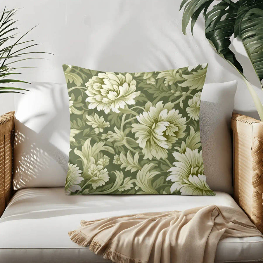 Green Floral Throw Pillow