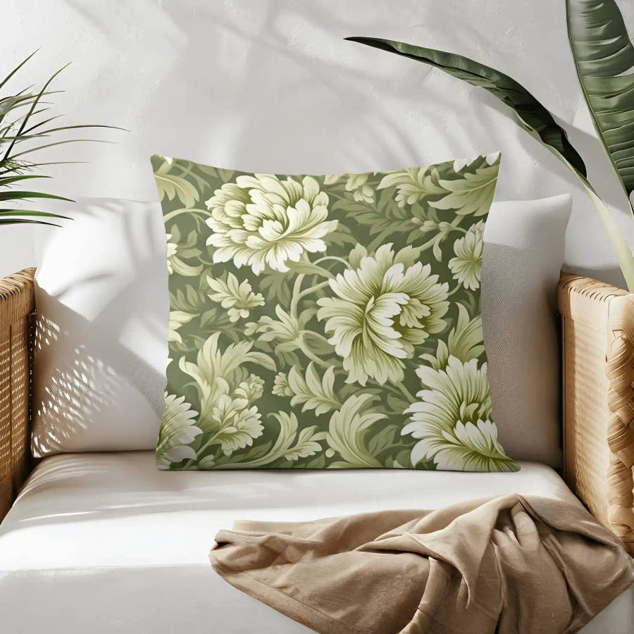 Green Floral Throw Pillow