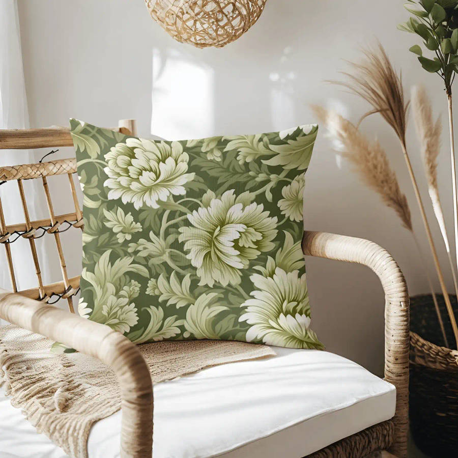 Green Floral Throw Pillow