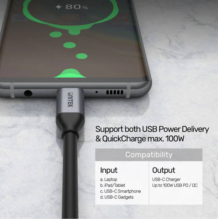 Full-Featured USB-C 100W PD Fast Charging Cable with 4K@60Hz and 5Gbps (USB 3.0) (2M)
