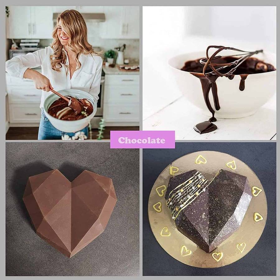 Killer Deals Dessert 3D Diamond Heart Shaped Silicone Baking Mould Set of 2