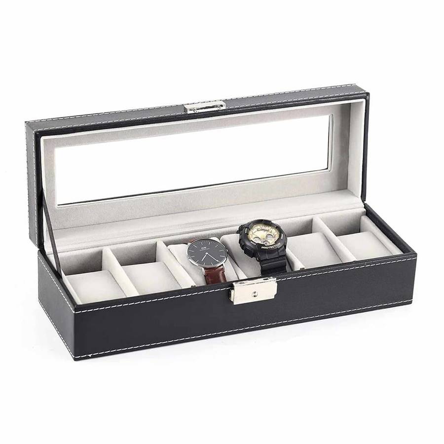 Killer Deals PU Leather 6 Slot Watch Display Box + Free Wristband Combo