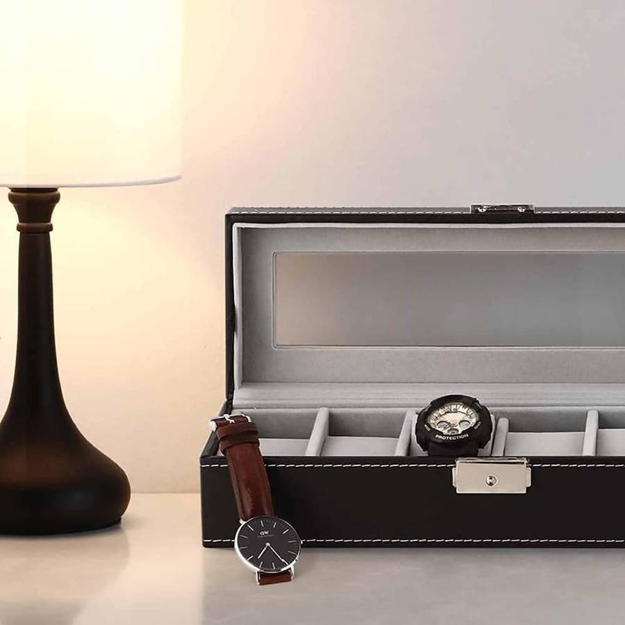 Killer Deals PU Leather 6 Slot Watch Display Box + Free Wristband Combo