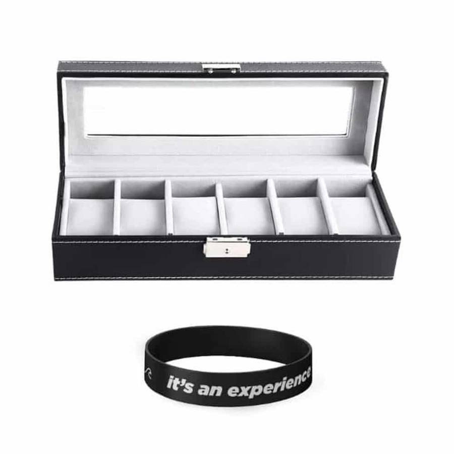 Killer Deals PU Leather 6 Slot Watch Display Box + Free Wristband Combo