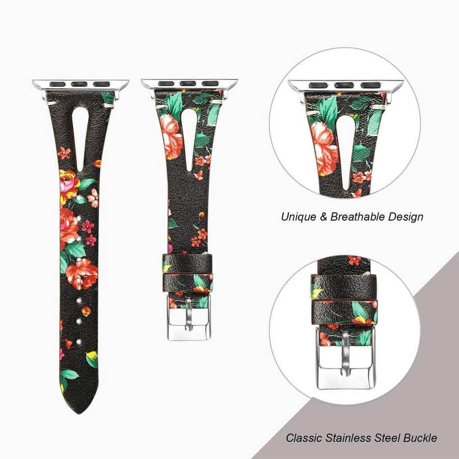 Killer Deals Leather Strap Compatible with 42/44/45mm Apple Watch - Flower