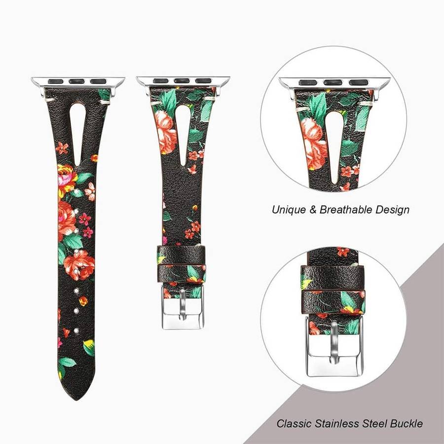 Killer Deals Leather Strap Compatible with 38/40/41mm Apple Watch - Flower
