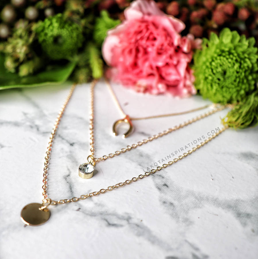 Gold Wishbone Layered Necklace Set