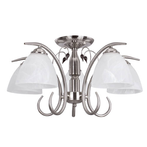 Satin Chrome Chandelier with Alabaster Glass and Wood | CH179/5 SATIN