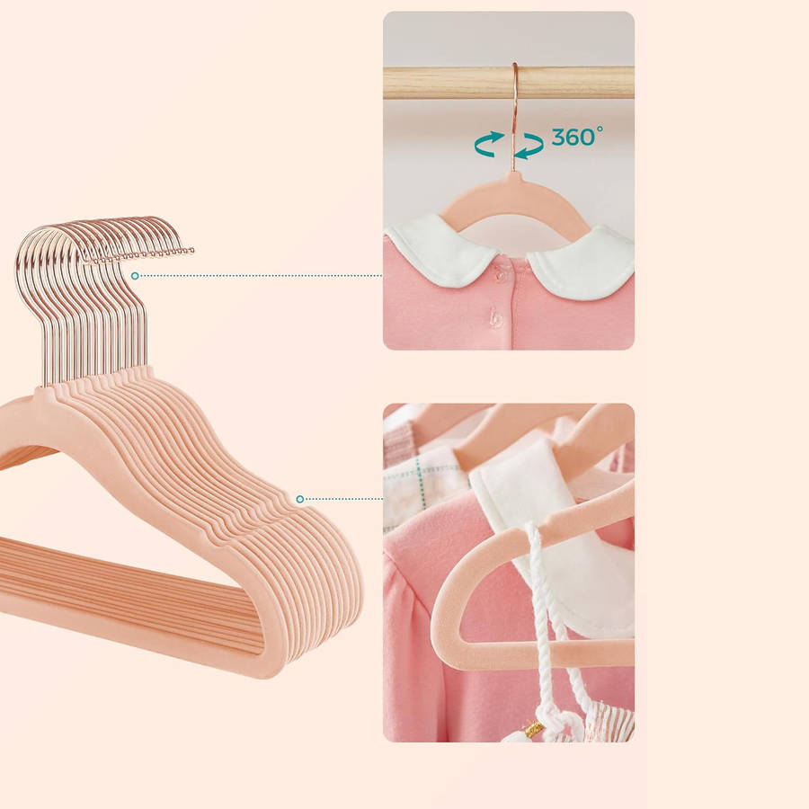 50-PACK KIDS' VELVET HANGERS, NON-SLIP, SPACE-SAVING DESIGN, PINK