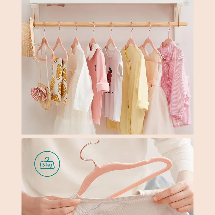 50-PACK KIDS' VELVET HANGERS, NON-SLIP, SPACE-SAVING DESIGN, PINK