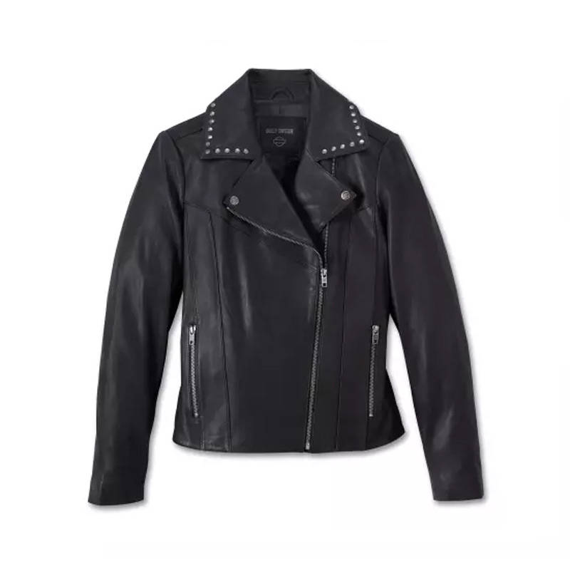 Women's Classic Eagle Studded Leather Jacket - S