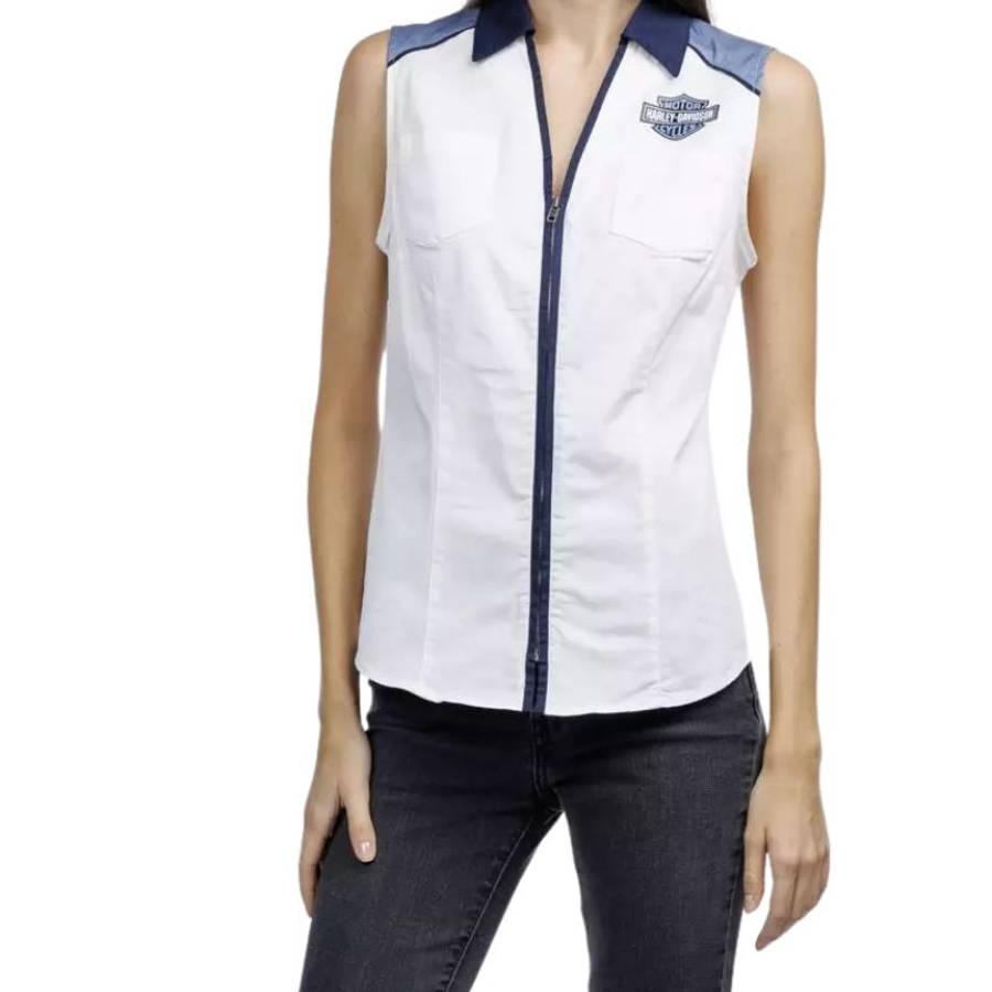 Women's Liberty Sleeveless Zip Front Shirt - Colorblocked - Bright White - XL XL
