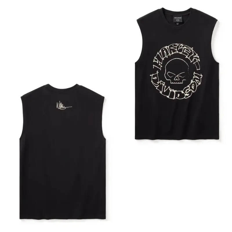 Willie G Circle Skull Sketch Art Muscle Tee - S