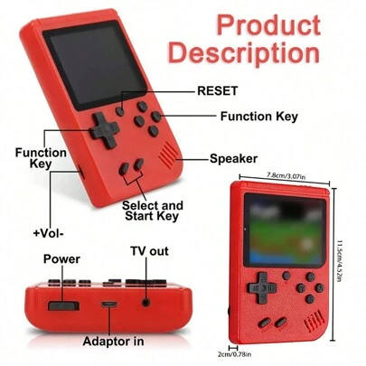 Wanle 500-in-1 Classic 8-Bit Retro Rechargeable Game Boy - Red
