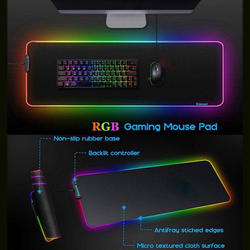 RGB Colourful Gaming Mouse Pad - Extra Large - Black
