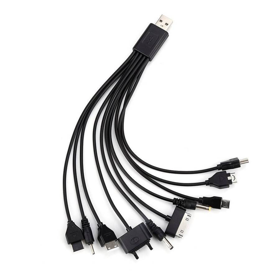 Universal 10 in 1 Multi USB Cable Car Charger for Mobile Phone | Black