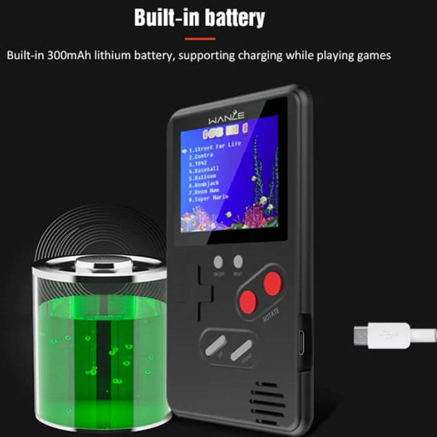 Wanle 500-in-1 Classic 8-Bit Retro Rechargeable Game Boy UNBOXED BLUE