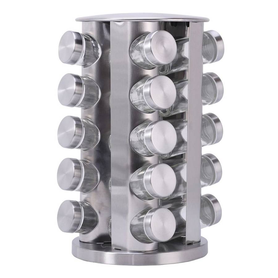 Stainless Steel Spice Carousel with 20 Transparent Glass Jars