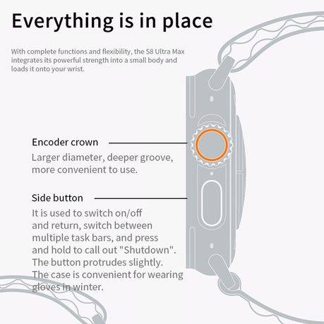 HZ8 - Ultra Max Smart Watch Mobile Device Users- Grey/Silver