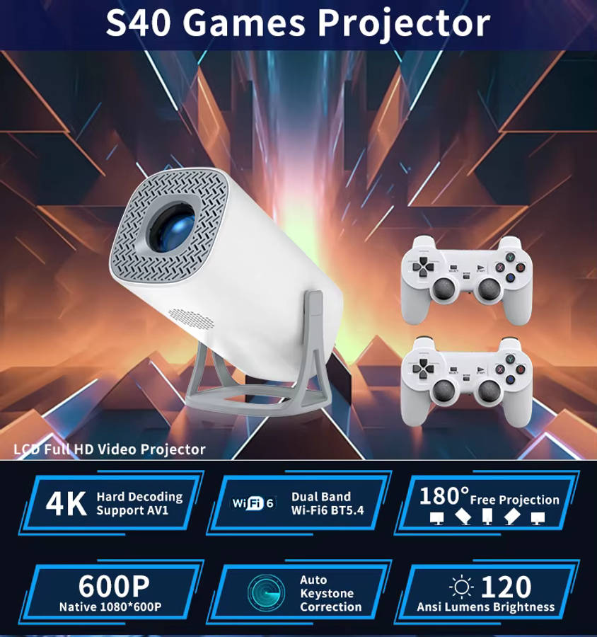S40 Max 2-in-1  Game & Streaming Projector | Home Theater + Gaming Console + Pre-Loaded Apps
