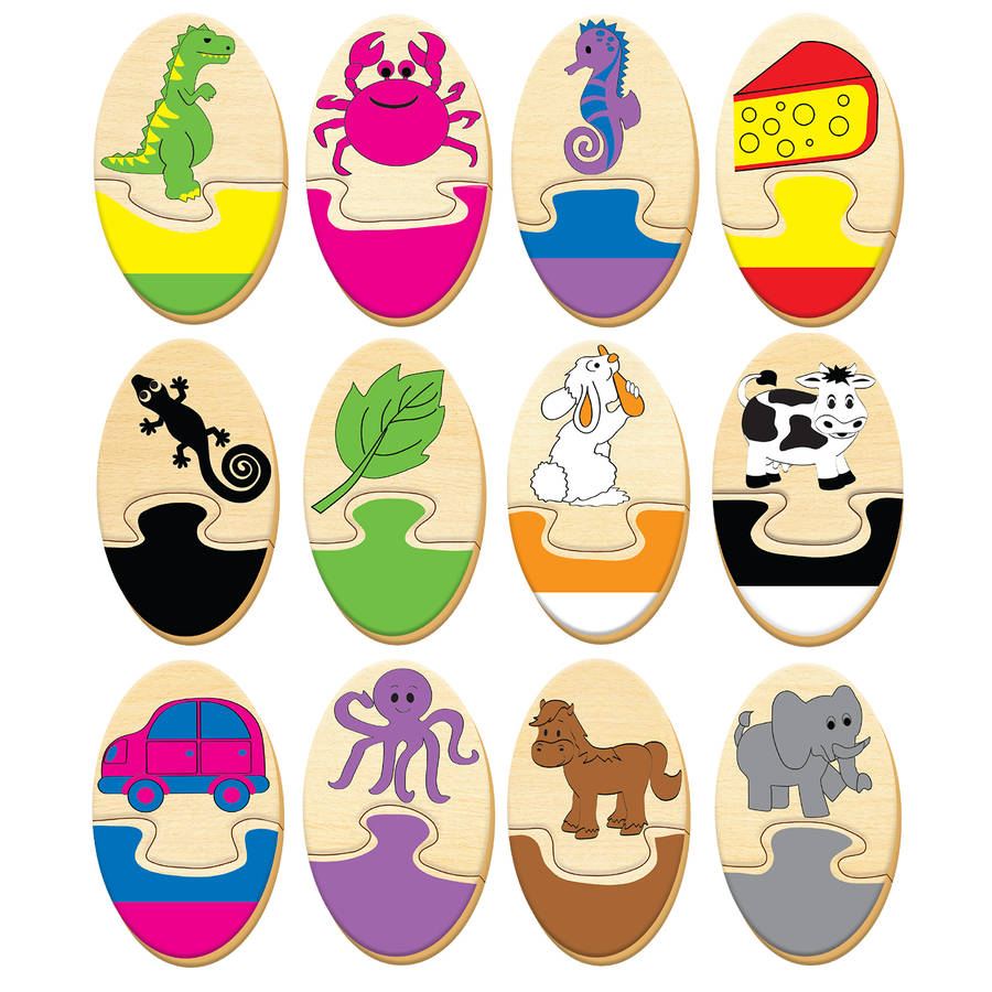 Colour Fun Puzzles - 21 x 2 Piece Genuine Wood Puzzle