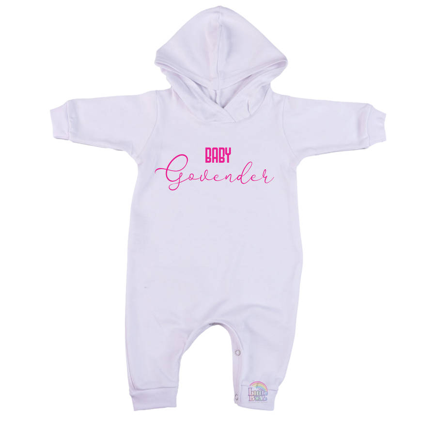 Baby Surname Hooded Romper Pink (0-24mnts)