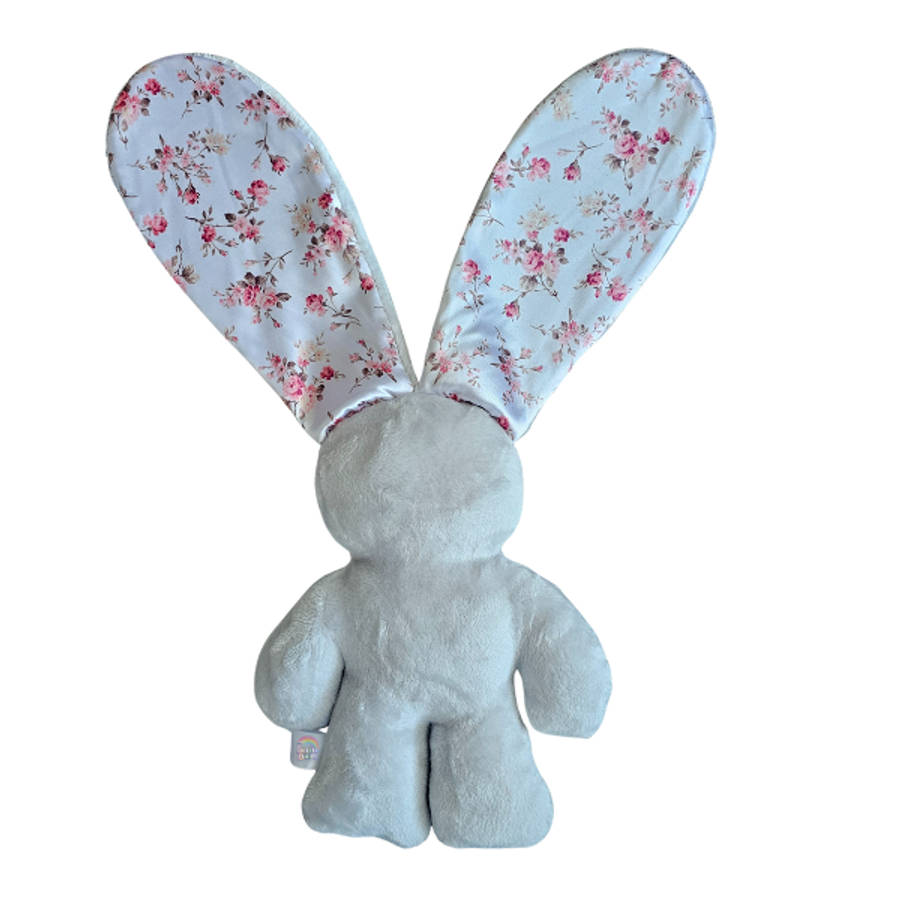 Personalized Grey and Rose Floral Satin Snuggle Bunny