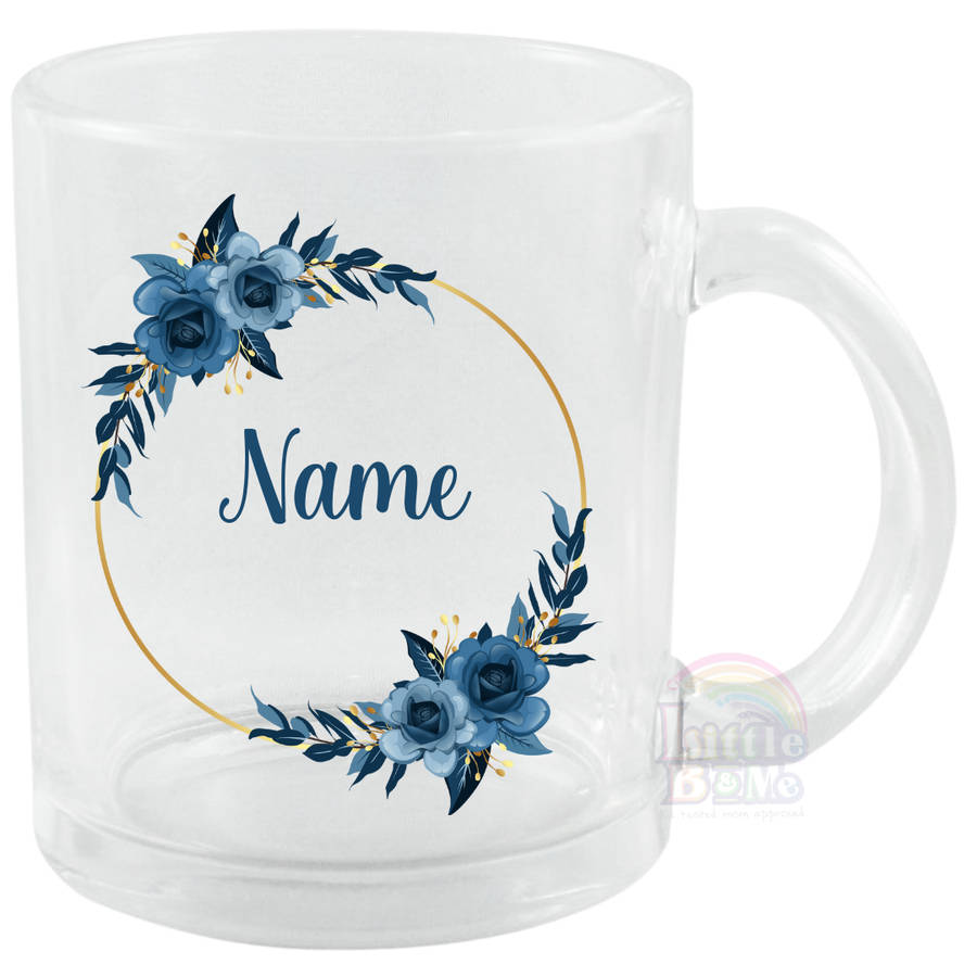 Personalized Clear Blue Floral Mug