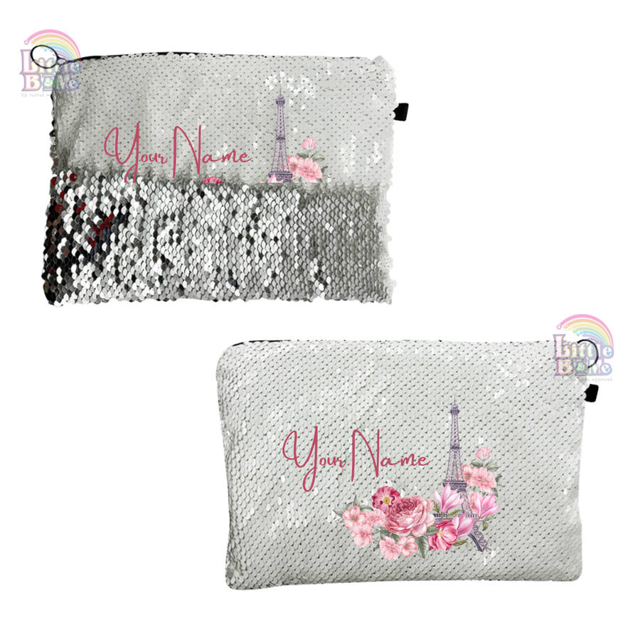 Personalized Sequin Cosmetic Bag- Eiffel Tower