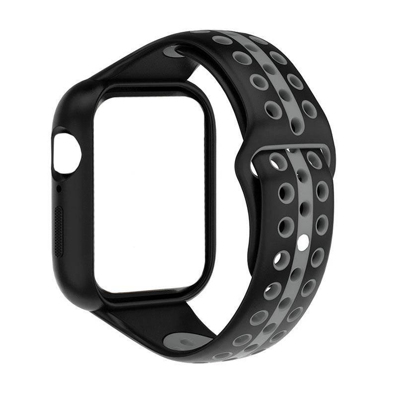 Zonabel Silicone Apple Watch Strap with Casing for 44mm - Black-grey