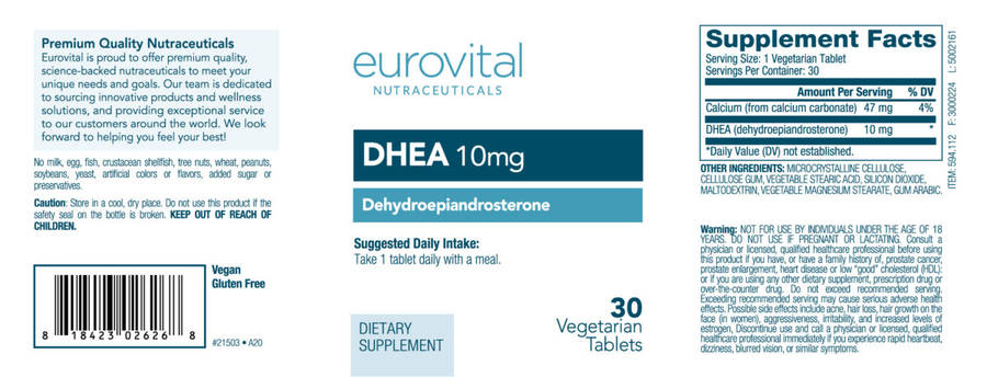 EuroVital DHEA for Body Balance Functions - 10mg (30 Capsules)