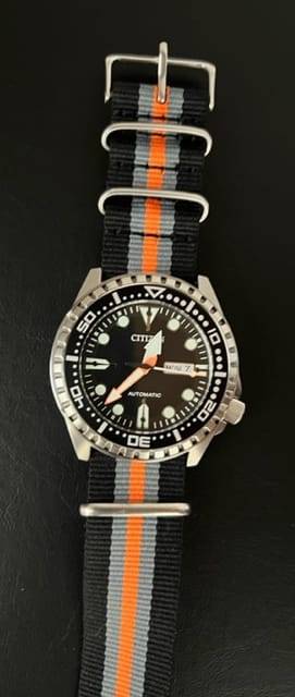 24mm Nato Watch Strap Black/Grey/Orange