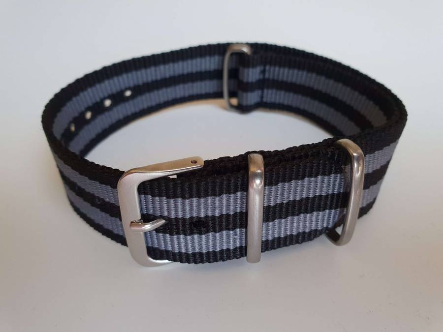 20mm Nato Watch Strap Black/Grey (Bond)