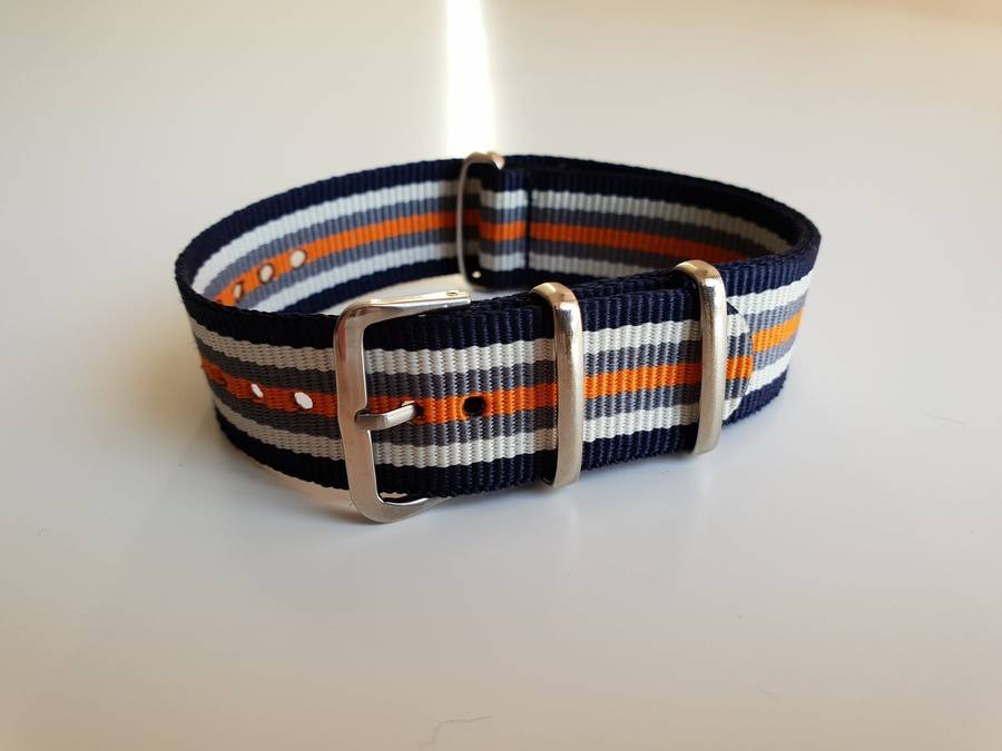 20mm Nato Watch Strap Navy/White/Grey/Orange