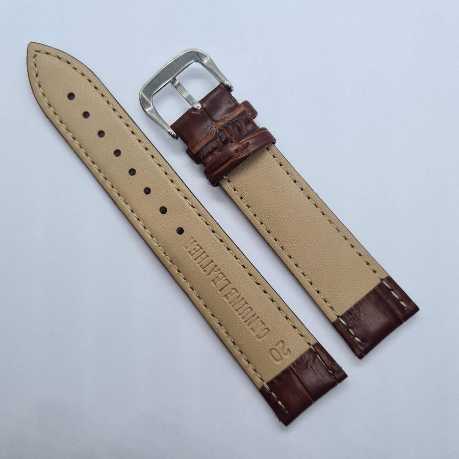 20mm Leather Watch Strap Brown (Brown Stitches)