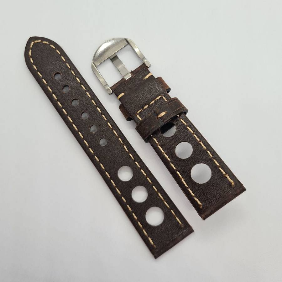 22mm Racing Leather Watch Strap Coffee Brown