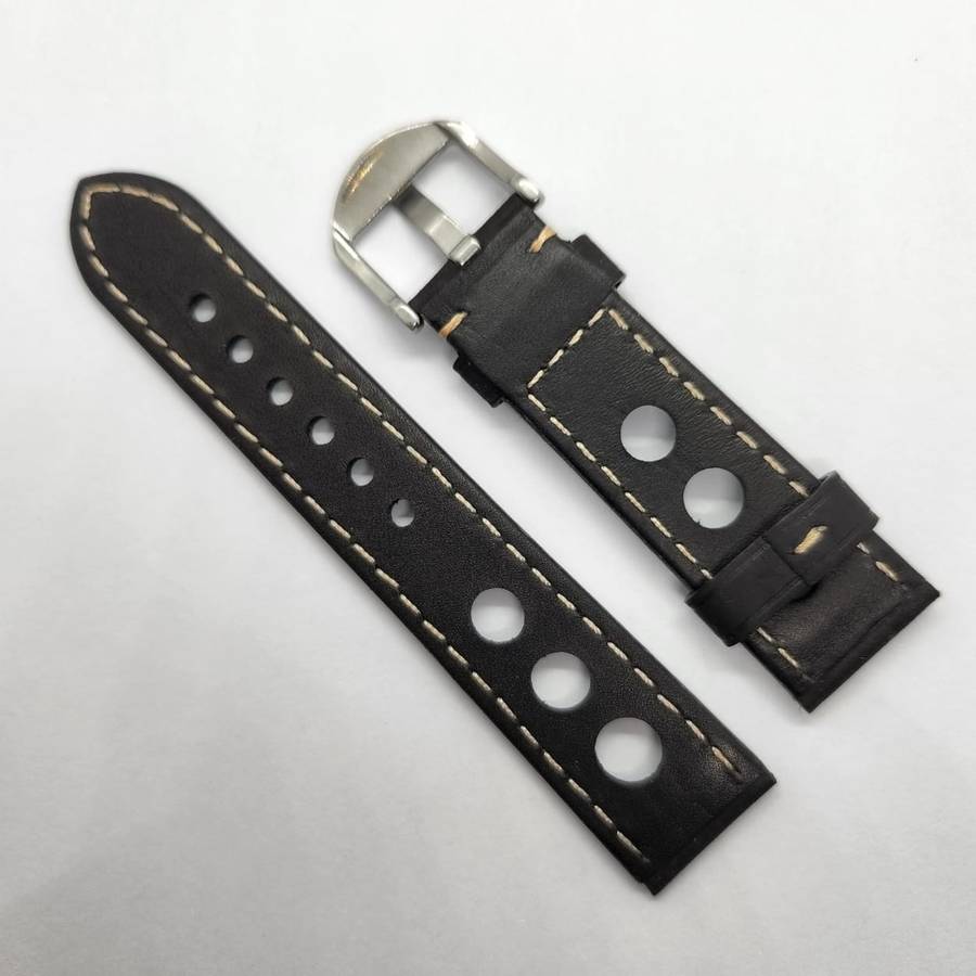 20mm Racing Leather Watch Strap Black