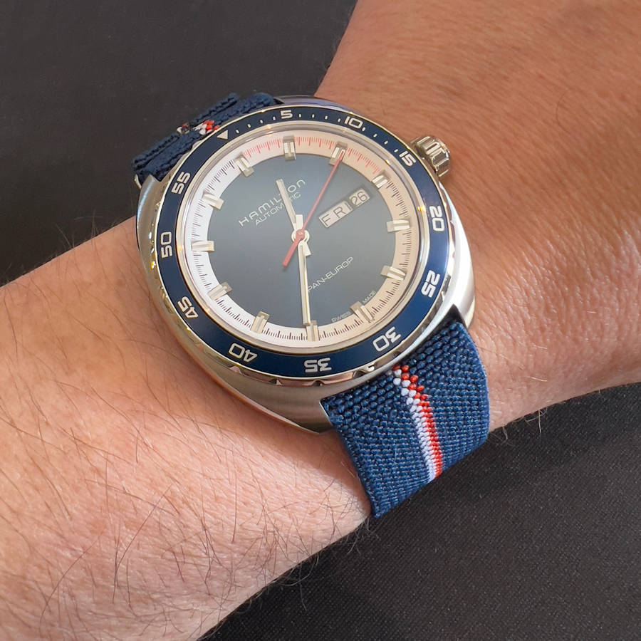 20mm Single Pass Elastic Nato Watch Strap Navy/Red/White