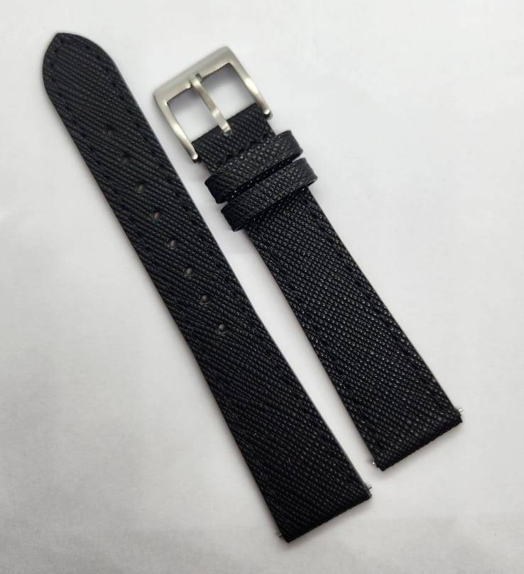 20mm Saffiano Pattern PU Leather Strap Black