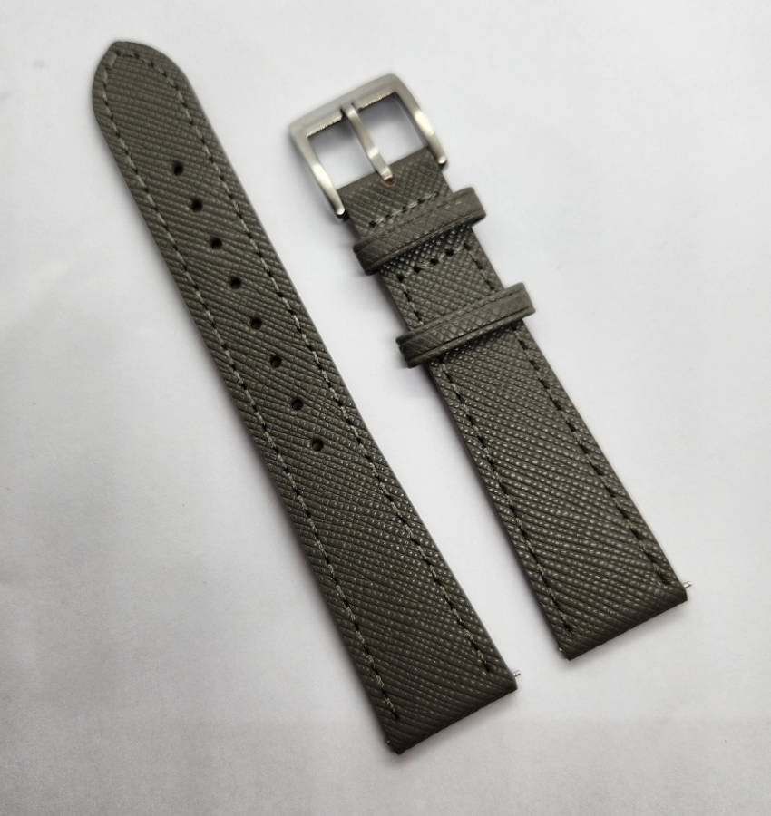 18mm Saffiano Pattern PU Leather Strap Grey