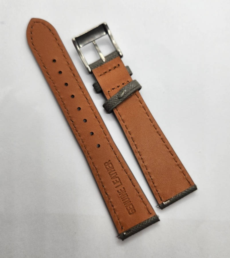 18mm Saffiano Pattern PU Leather Strap Grey