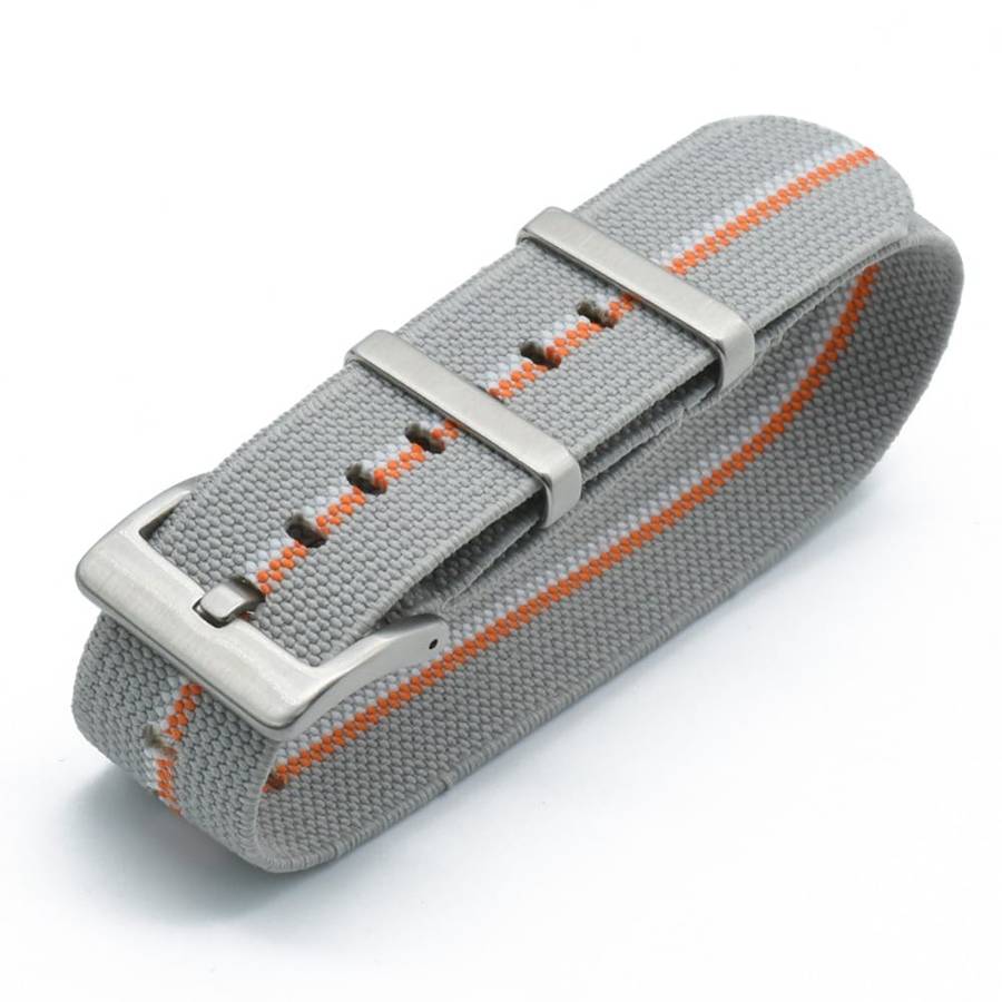 20mm Single Pass Elastic Nato Watch Strap Grey/Orange/White