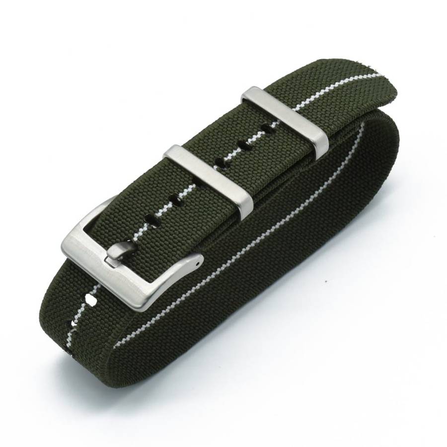 20mm Single Pass Elastic Nato Watch Strap Khaki/White