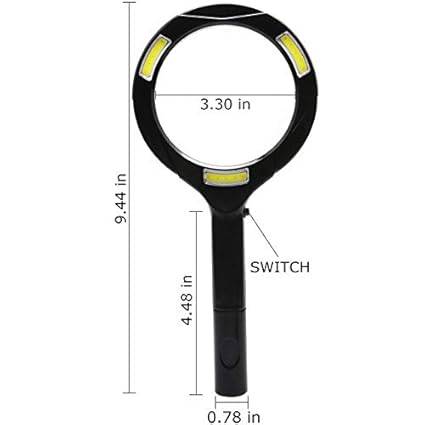 Magnifying Lens 85mm Dia with 3 LED COB Bright Lights 3X Magnifier Reading Black