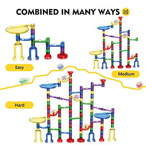 Magicfly Marble Run Set, 127 Pcs Marble Race Track for Kids with Glass Marbles Upgrade Marble Wor...