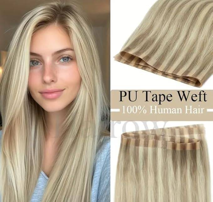 Remy Human Hair Extensions for Women, 40g Skin Weft (#P18-613, 30cm)